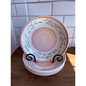 Caleca Hand Painted Pink Garland Set Of 4 Pasta Bowls 8 1/2 Italy
